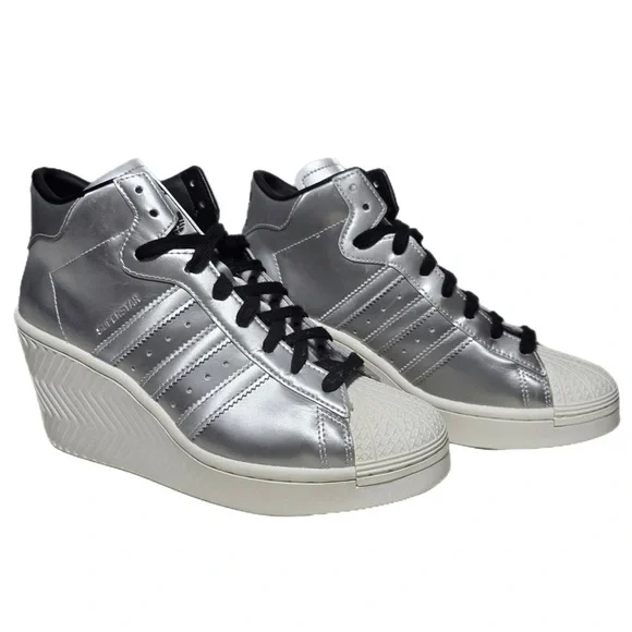 Adidas Superstar Women's Silver Wedge Sneakers